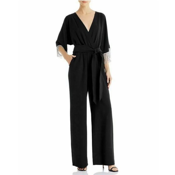 Laundry by Shelli Segal Embellished Faux-Wrap Jumpsuit Black 6 $400 - Picture 3 of 3